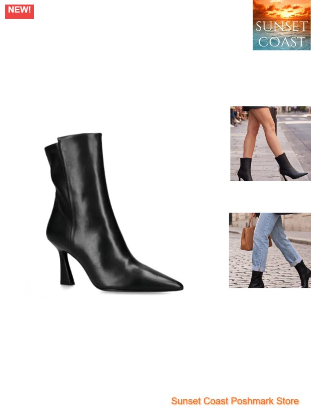 Coutgo Womens Faux Leather Pointed Toe Kitten Heel Ankle Boots Zip Dress Shoes